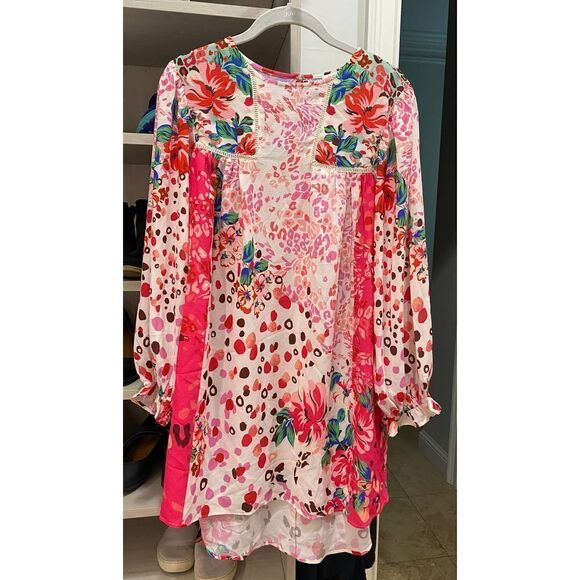 Umgee Rosie Cheetah Dress Floral Pink Fuchsia - Small - Picture 1 of 8
